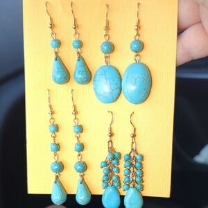 Howlite Turquoise Drop Dangle Earrings Set - Women Jewelry